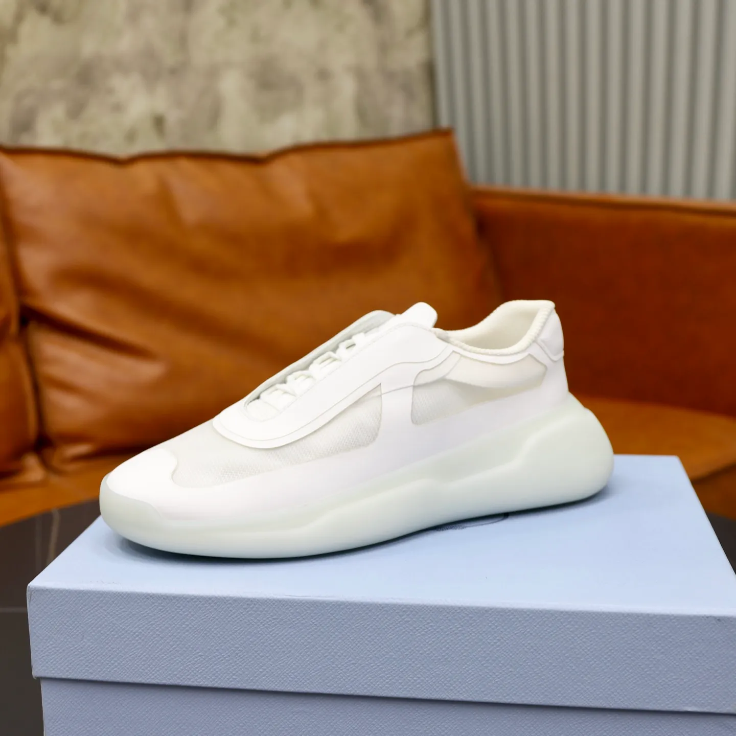 Men's Shoes 💰760💰 PRADA America's Cup Recycled Nylon and Bike Fabric Sneakers Practical and innovative, these regenerated nylon sneakers are modern, with lightweight soles and minimalist details. The upper is decorated with temperature-locking adhesive tape, screen-printed ADA logo, nylon loop shoelaces, T sole, made of ultra-light foam rubber filling material, rubber pattern texture, sole height: 40 mm, removable fabric-covered insole, Size 39-44